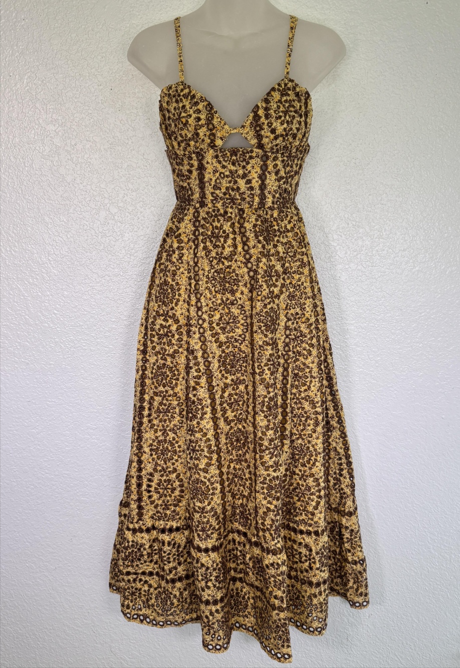 Zara Dress Womens Small Floral Cut Out Eyelet Maxi Boho Sundress Blogger Fav NEW